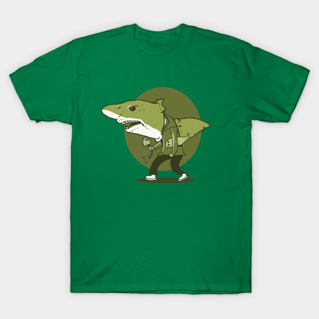 great white shark man walking weird cartoon T-Shirt by anticute